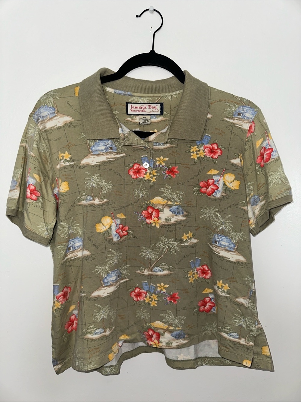 Jamaica Bay Olive Hawaiian Floral Polo